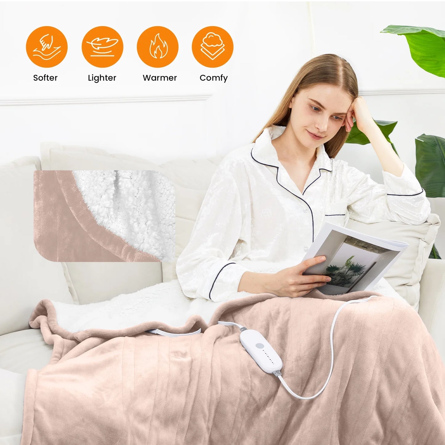 Electric Heated Blanket Twin Soft Flannel & Sherpa, 5 Heat Levels, 10 Hours Auto-Off Over-Heat Protection ETL Certification (62"X84", Beige)