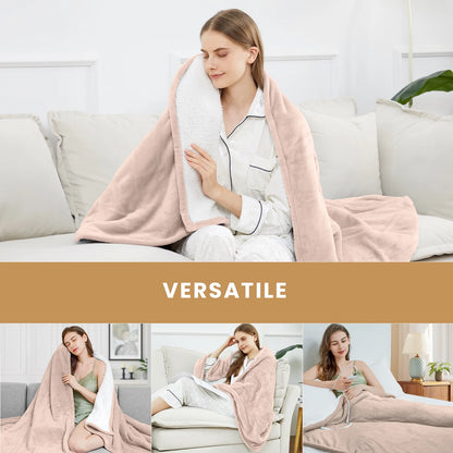 Electric Heated Blanket Twin Soft Flannel & Sherpa, 5 Heat Levels, 10 Hours Auto-Off Over-Heat Protection ETL Certification (62"X84", Beige)