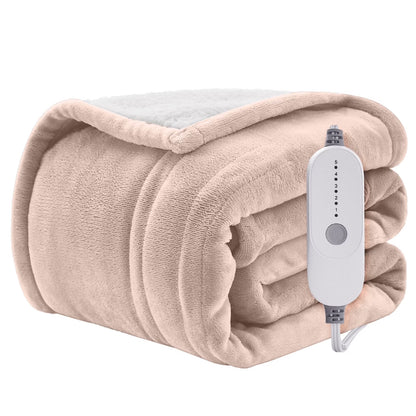 Electric Heated Blanket Twin Soft Flannel & Sherpa, 5 Heat Levels, 10 Hours Auto-Off Over-Heat Protection ETL Certification (62"X84", Beige)