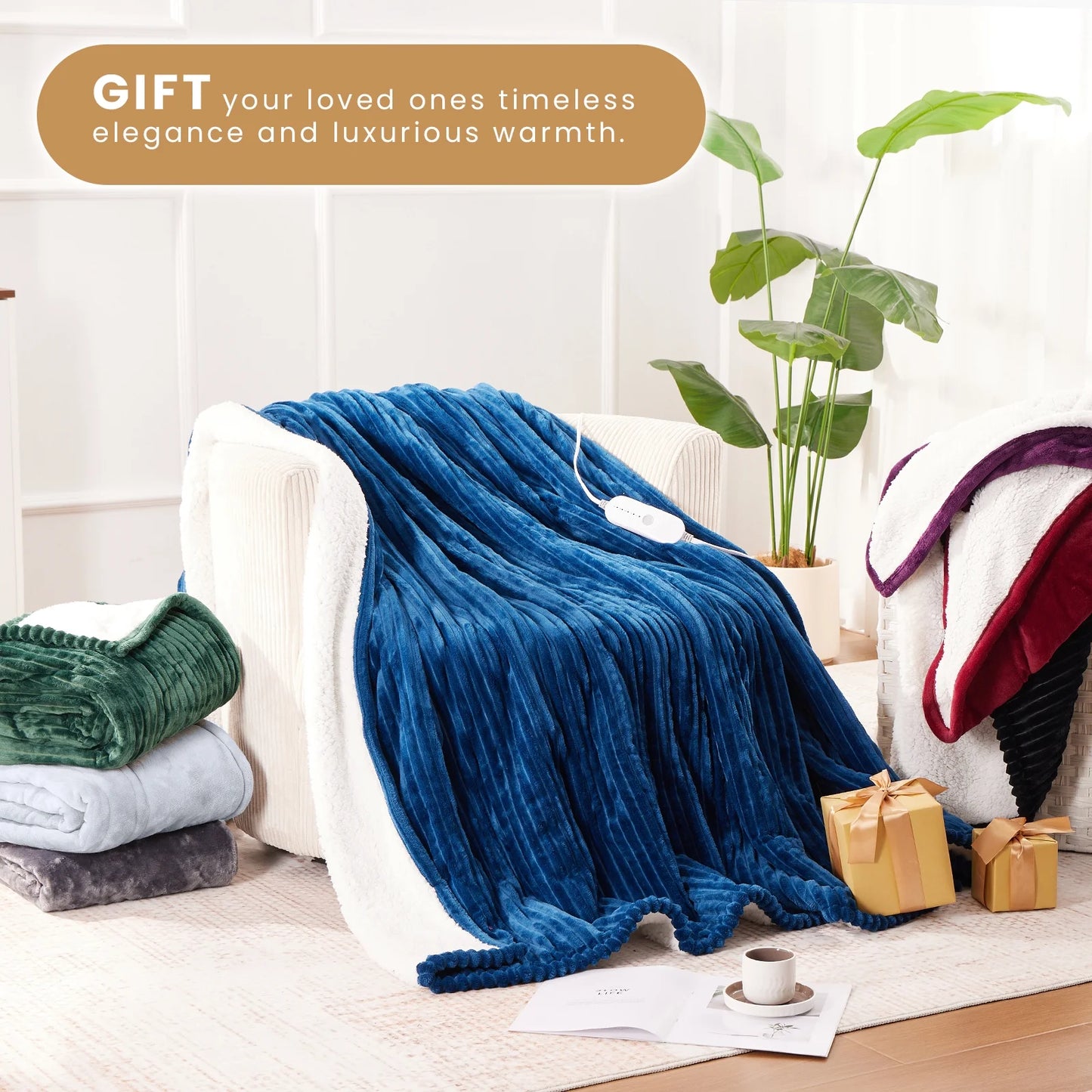 Electric Heated Blanket Twin Soft Flannel & Sherpa, 5 Heat Levels, 10 Hours Auto-Off Over-Heat Protection ETL Certification (62"X84", Beige)