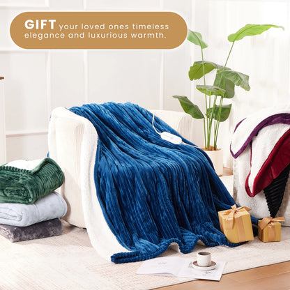 Electric Heated Blanket Twin Soft Flannel & Sherpa, 5 Heat Levels, 10 Hours Auto-Off Over-Heat Protection ETL Certification (62"X84", Beige)